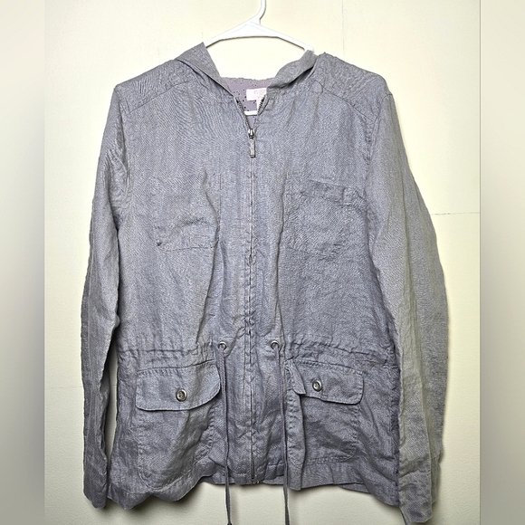 St Tropez West 100% Linen Full Zip Hooded Jacket, Size Large - Picture 1 of 4